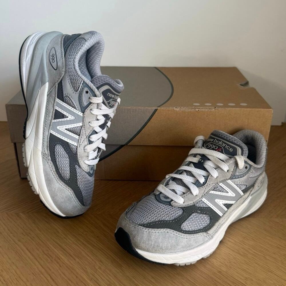 New Balance 990 V6 Grey/White Kids Sneakers- SZ 1 Y